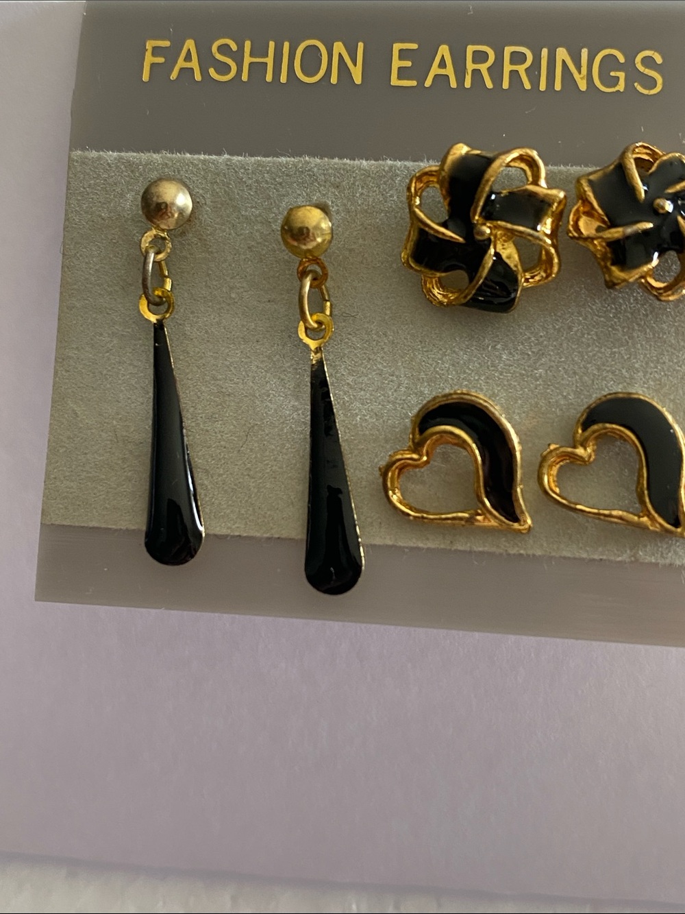 Set of 3 Black and Gold Women's Drop & Stud Earrings